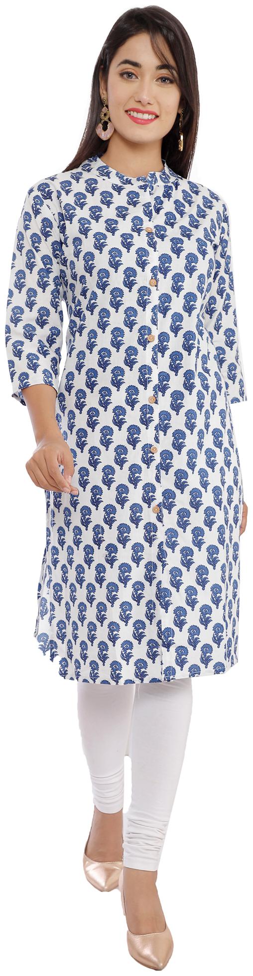 

Lovivio Women Blue White Floral Straight Kurta