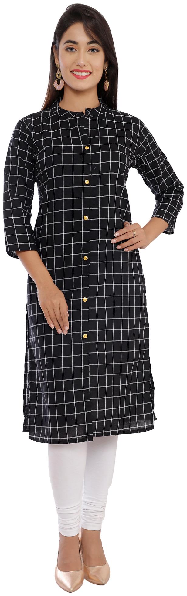 

Lovivio Women Black Checkered Straight Kurta