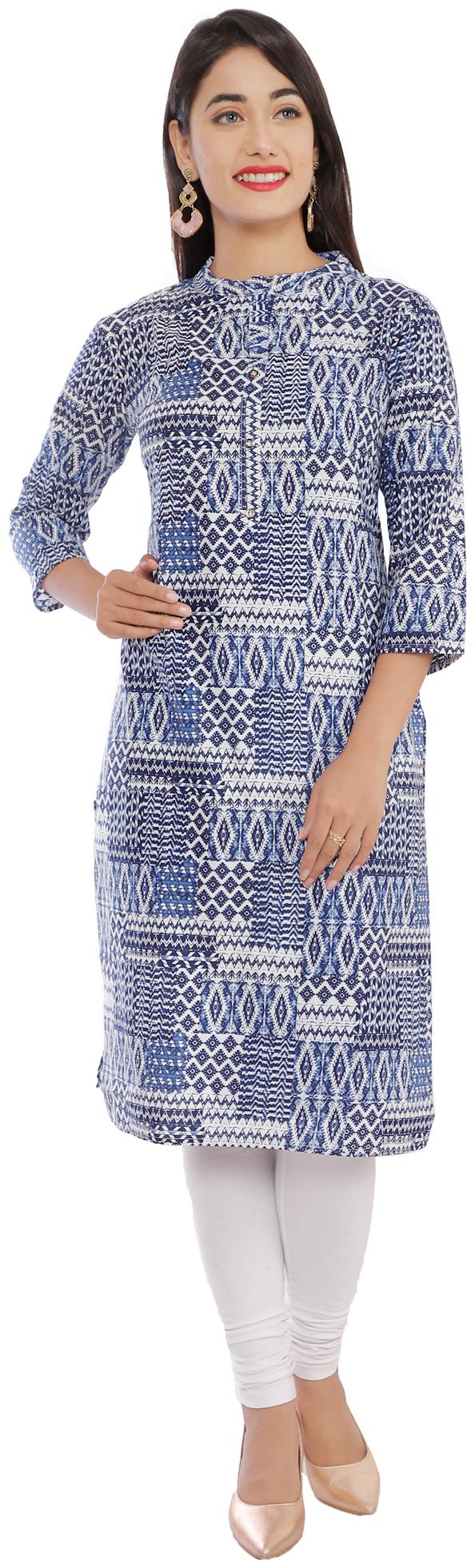 

Lovivio Women Blue Printed Straight Kurta