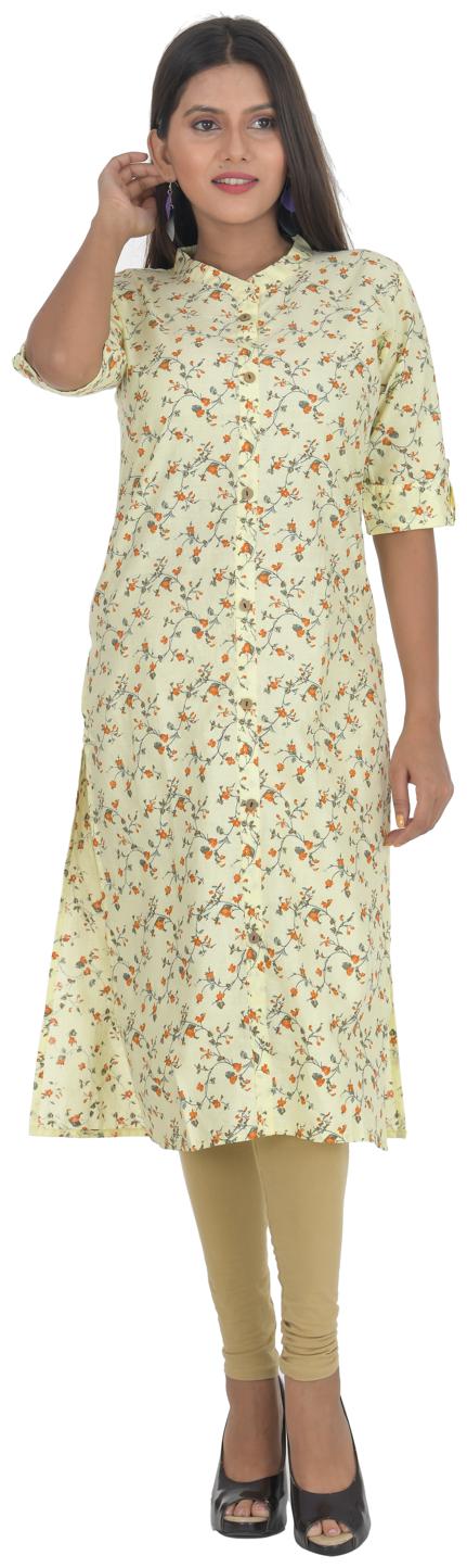 

Lovivio Women Yellow Floral Straight Kurta