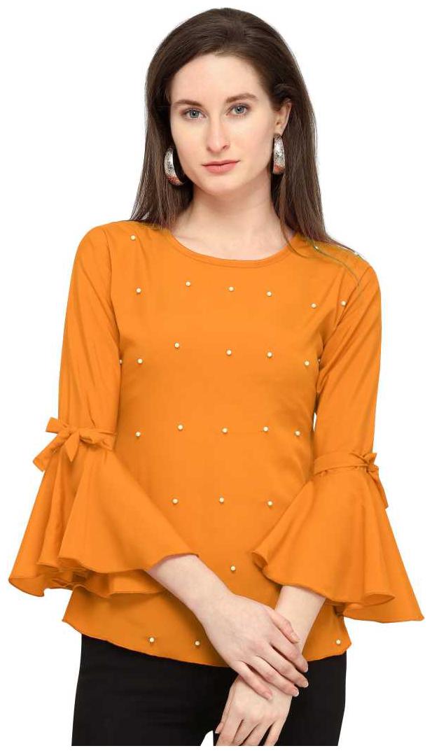 

Loywis Fashion Western Top For Women And Girl Bell Shaped Sleeves And Moti Embellished