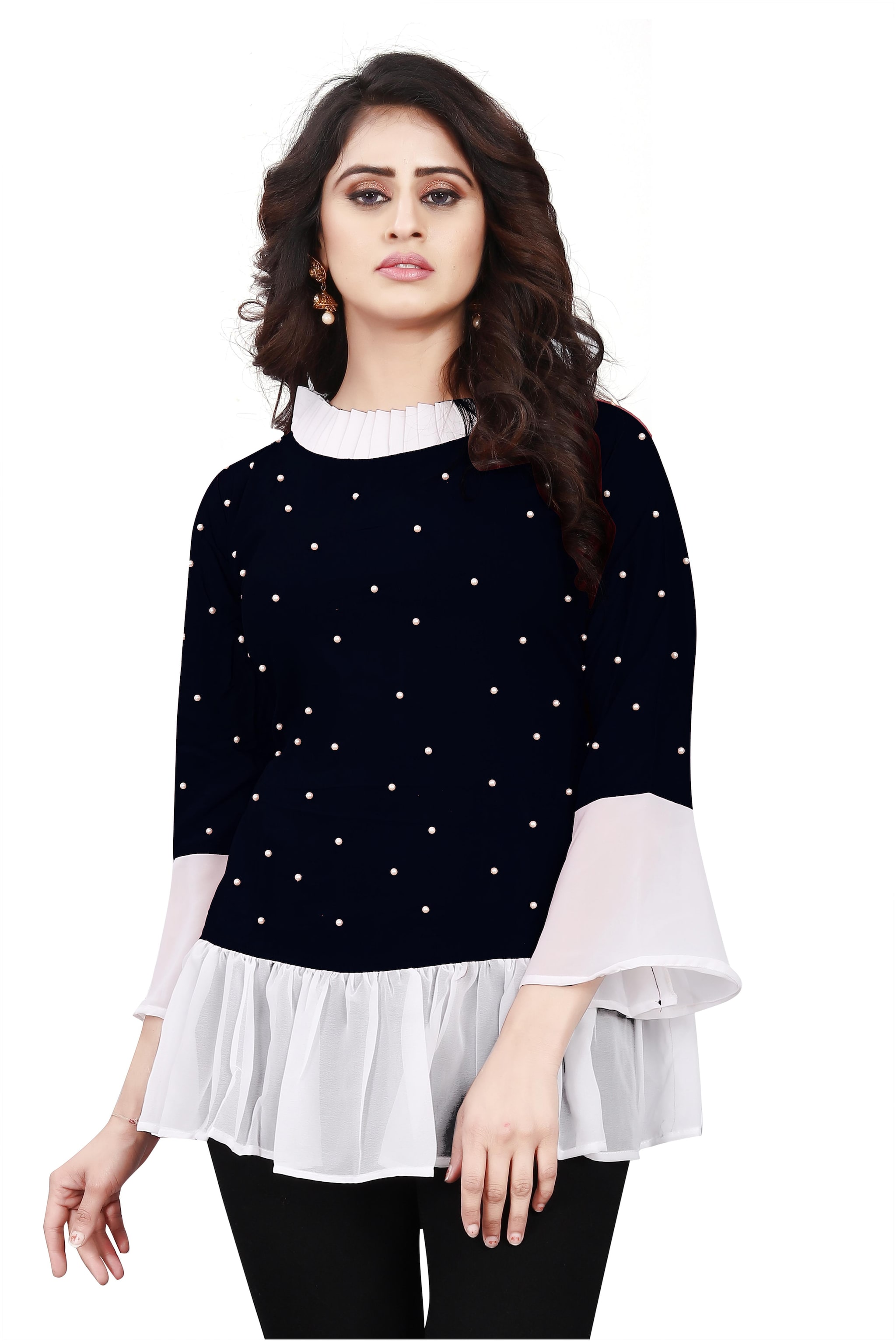 

Loywis Fashion Women Embellished Regular top - Black