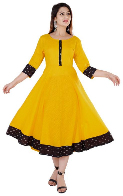 

Loywis Fashion Ready For Women Made Cotton Kurta Dress Yellow