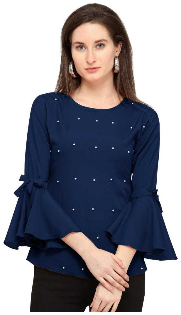 

Loywis Fashion Western Top For Women And Girl Bell Shaped Sleeves And Moti Embellished