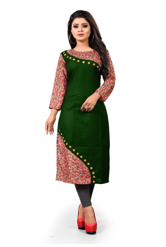 

Loywis Fashion Printed Cotton Dark Green Kurti For Women