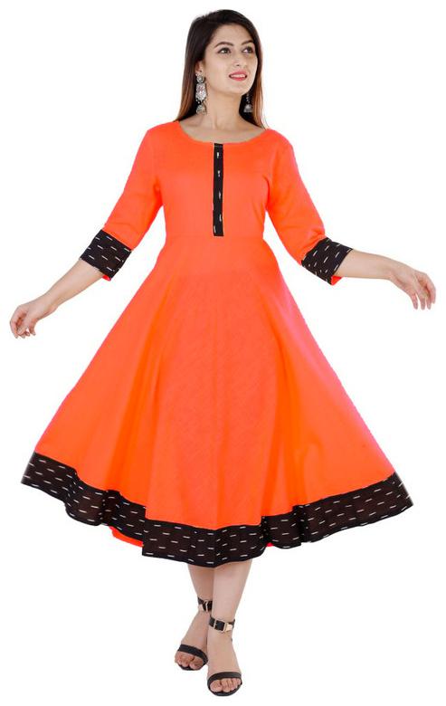 

Loywis Fashion Ready For Women Made Cotton Kurta Dress Orange