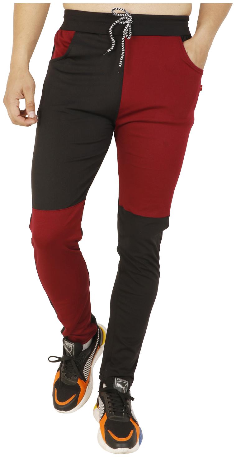 

LS SPORTS Men Polyester Blend Colorblocked Maroon Black Track Pants