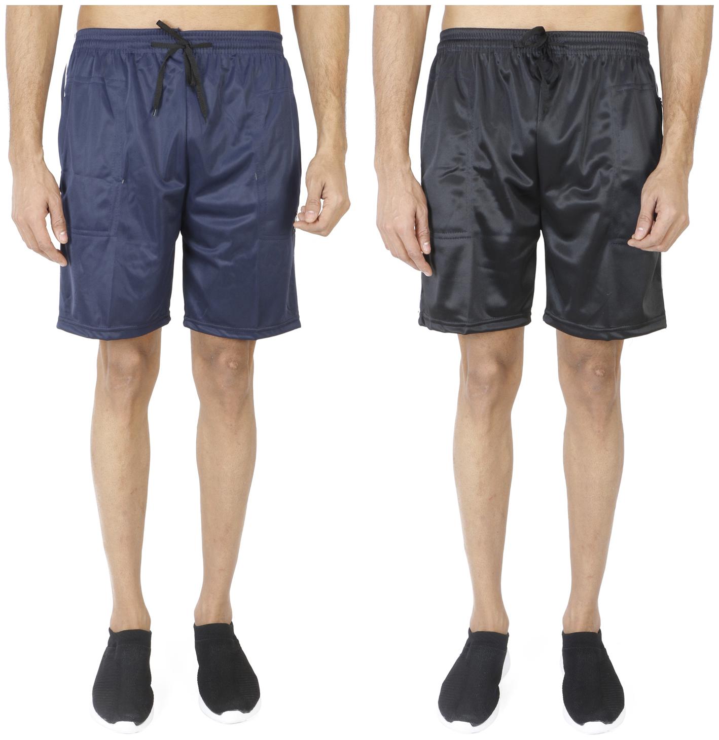 

Ls Sports Men Navy Blue Black Polyester Solid Sports Shorts