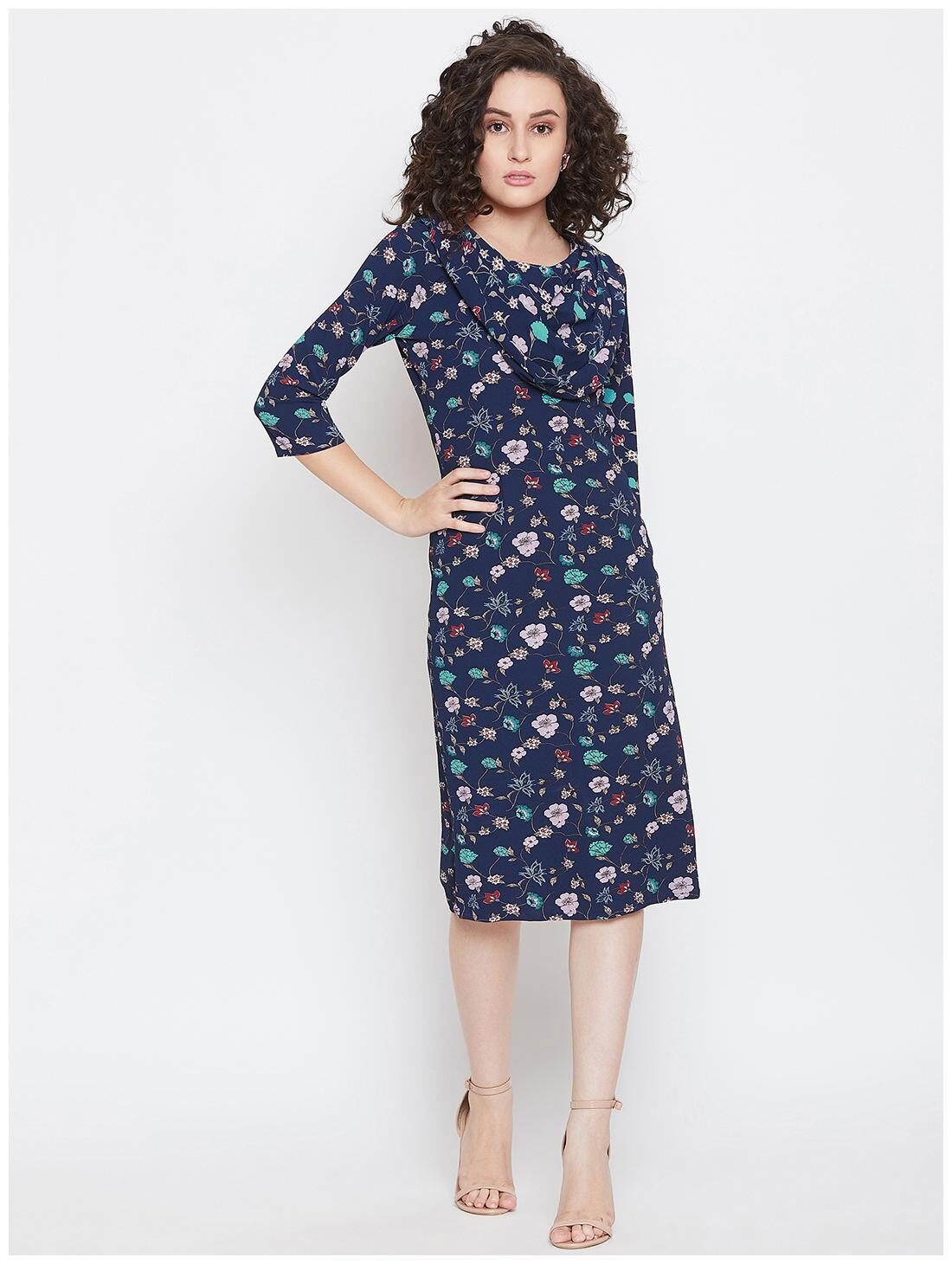 

Lucero Crepe Floral Navy Blue Bodycon Dress For Women