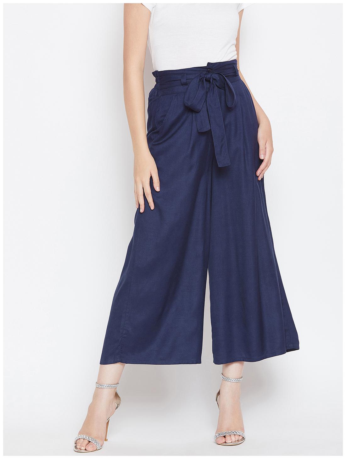 

Lucero Navy Blue Solid Wide Leg Palazzo