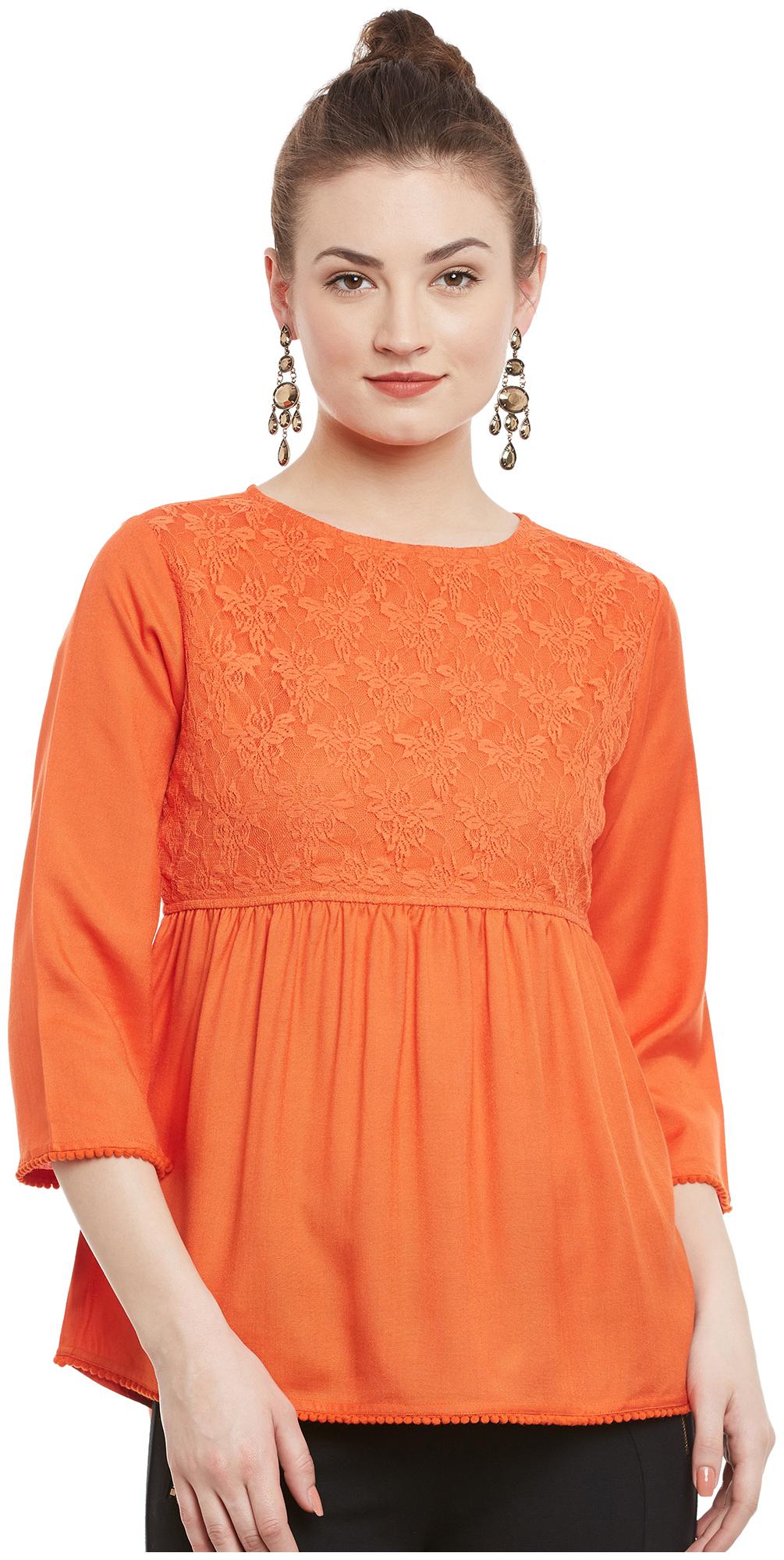 

Lucero Women Embroidered Regular top - Orange