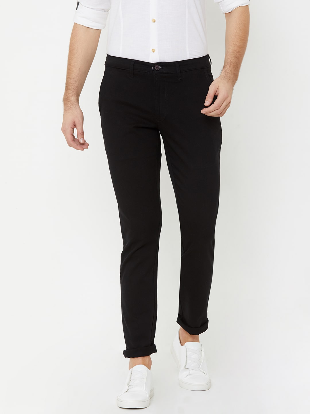 

LUCKY Blue Men Black Solid Slim fit Chinos