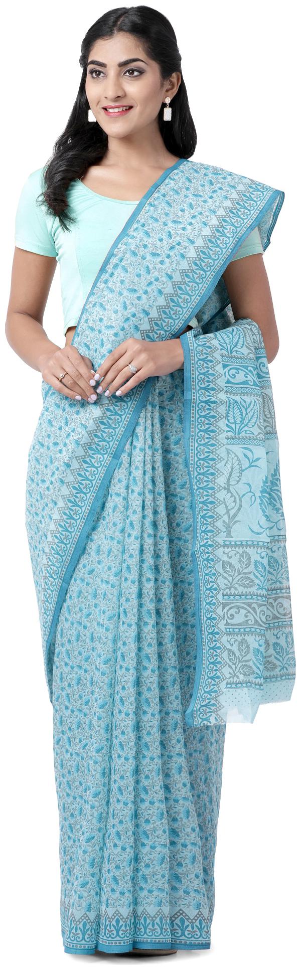 

Luvberry Blue Floral Regular Saree