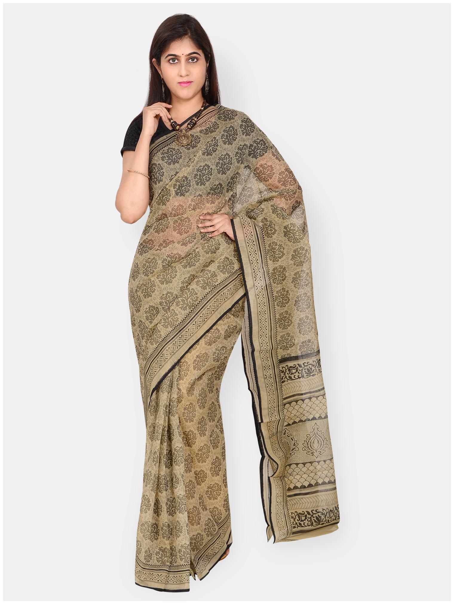 

Luvberry Brown Printed Regular Saree For Women