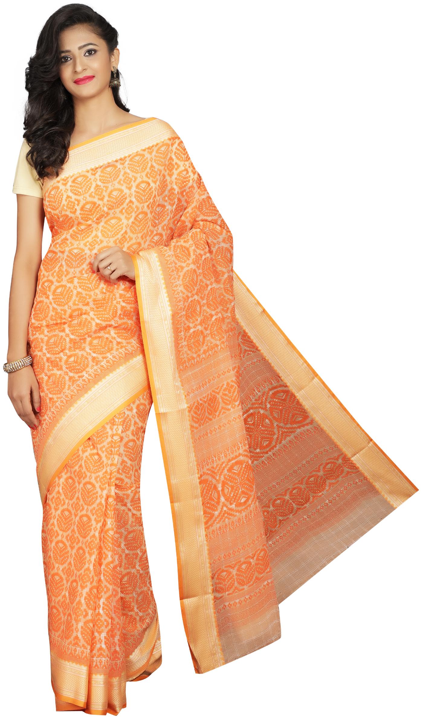 

Luvberry Cotton Gadwal Saree Orange