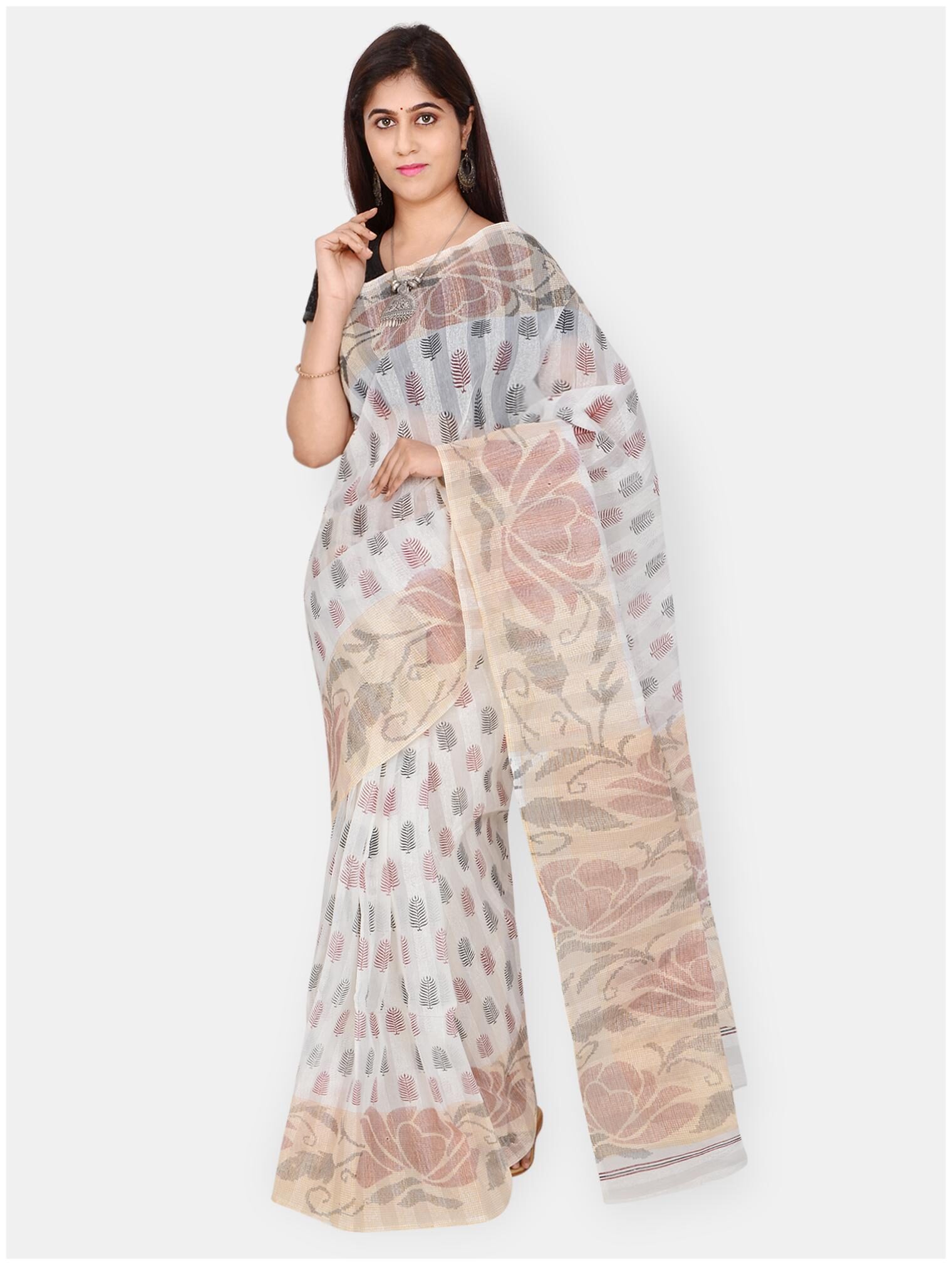 

Luvberry Cream Printed Regular Saree For Women