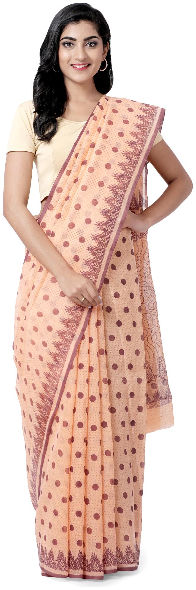 

Luvberry Orange Polka Dots Regular Saree