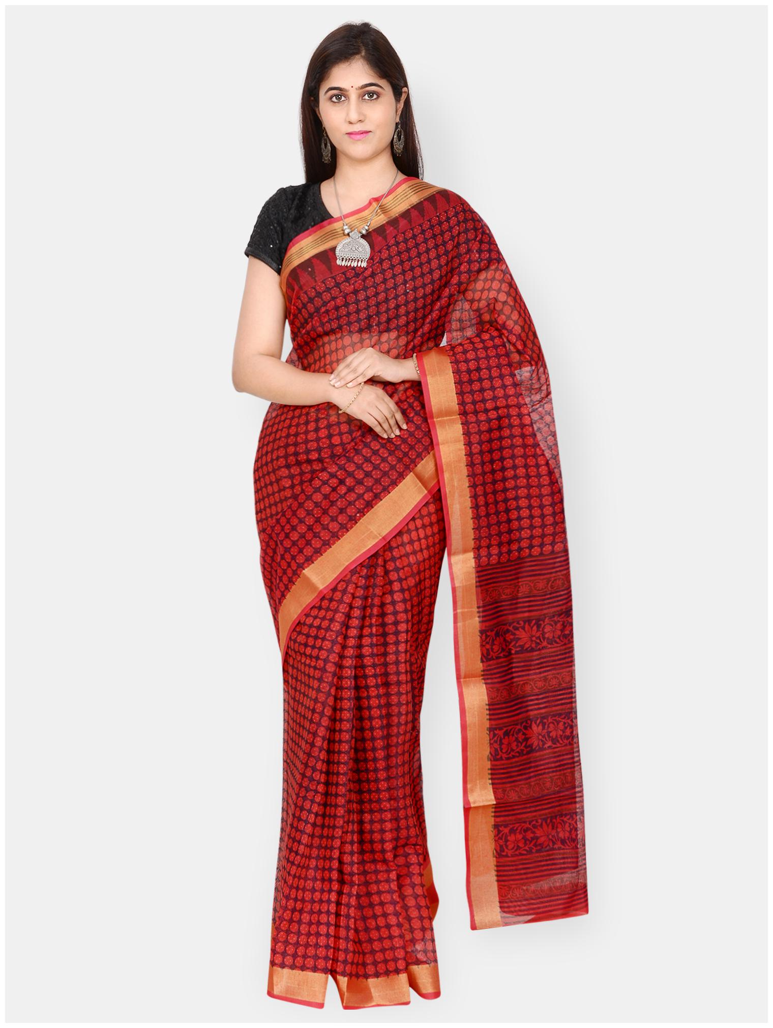 

Luvberry Red Printed Regular Saree For Women