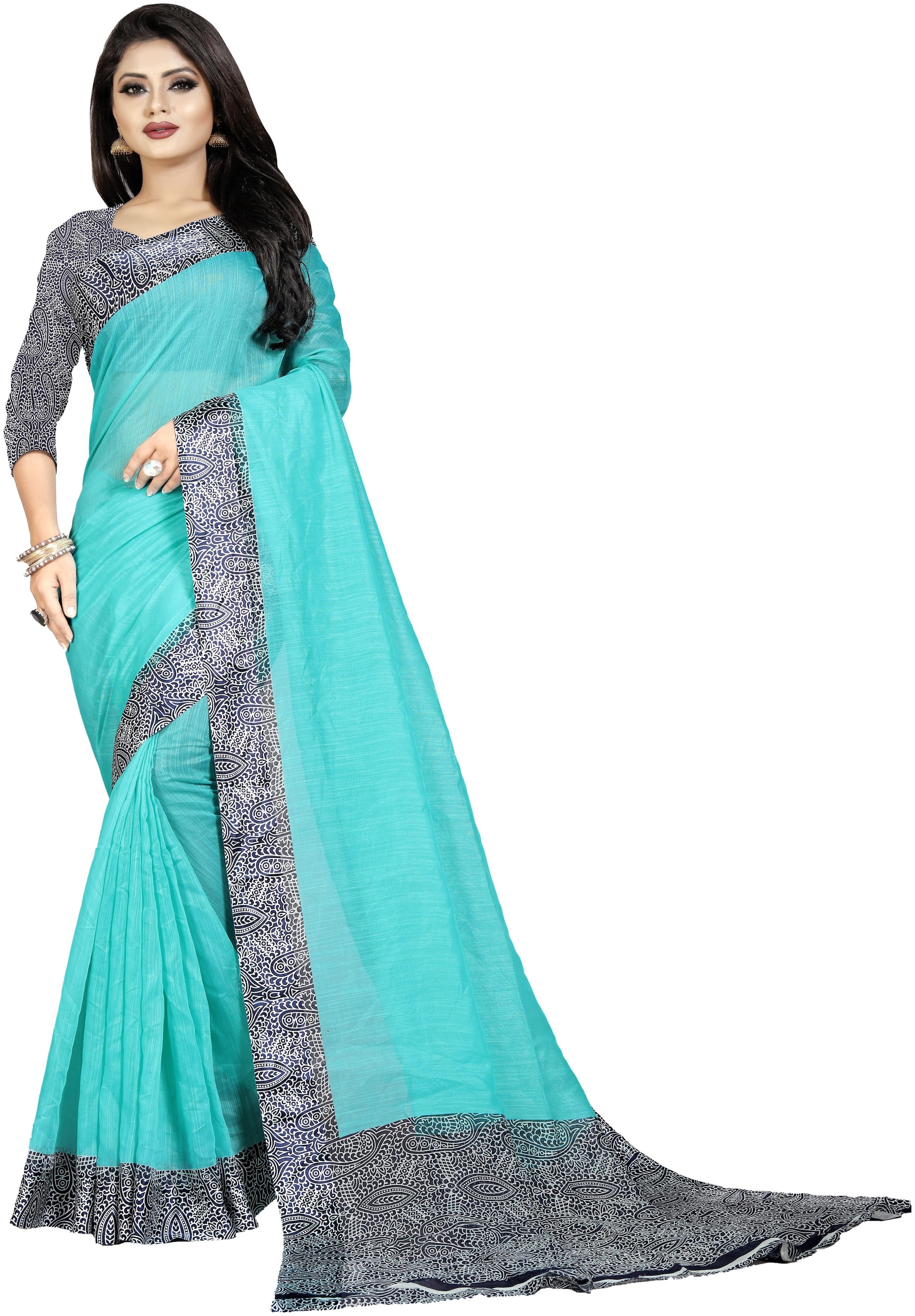 

Luvberry Women Blended Bhagalpuri Saree With Blouse Turquoise color