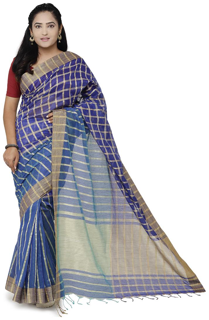 

Luvberry Women Cotton Blend Checkered Saree Blue