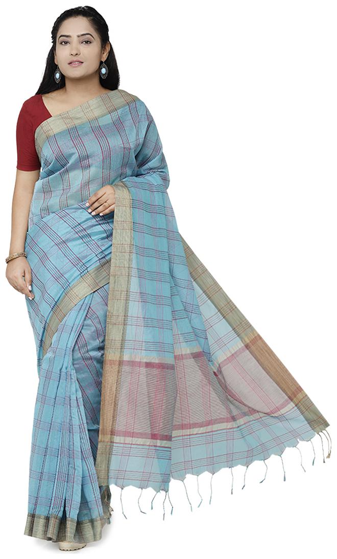 

Luvberry Women Cotton Blend Checkered Saree Blue