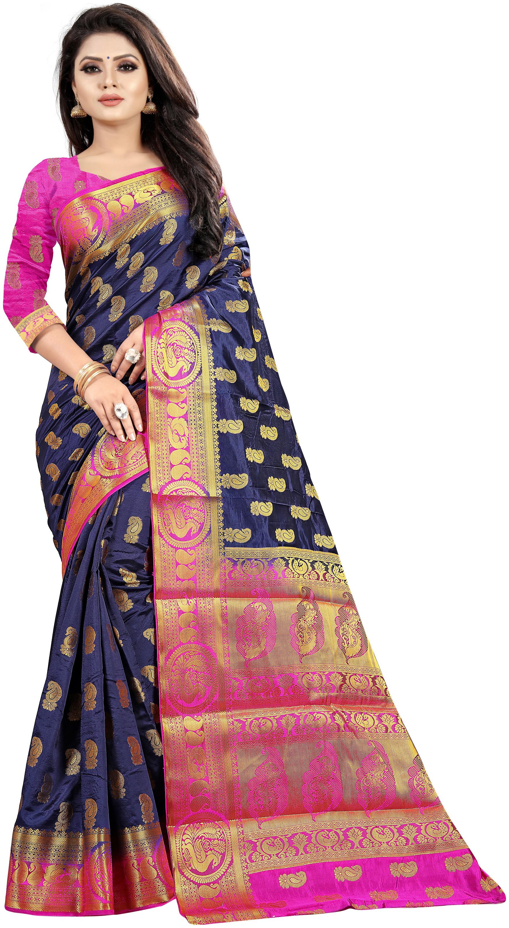 

Luvberry Women Silk Kanchipuram Silk Saree (Blue)