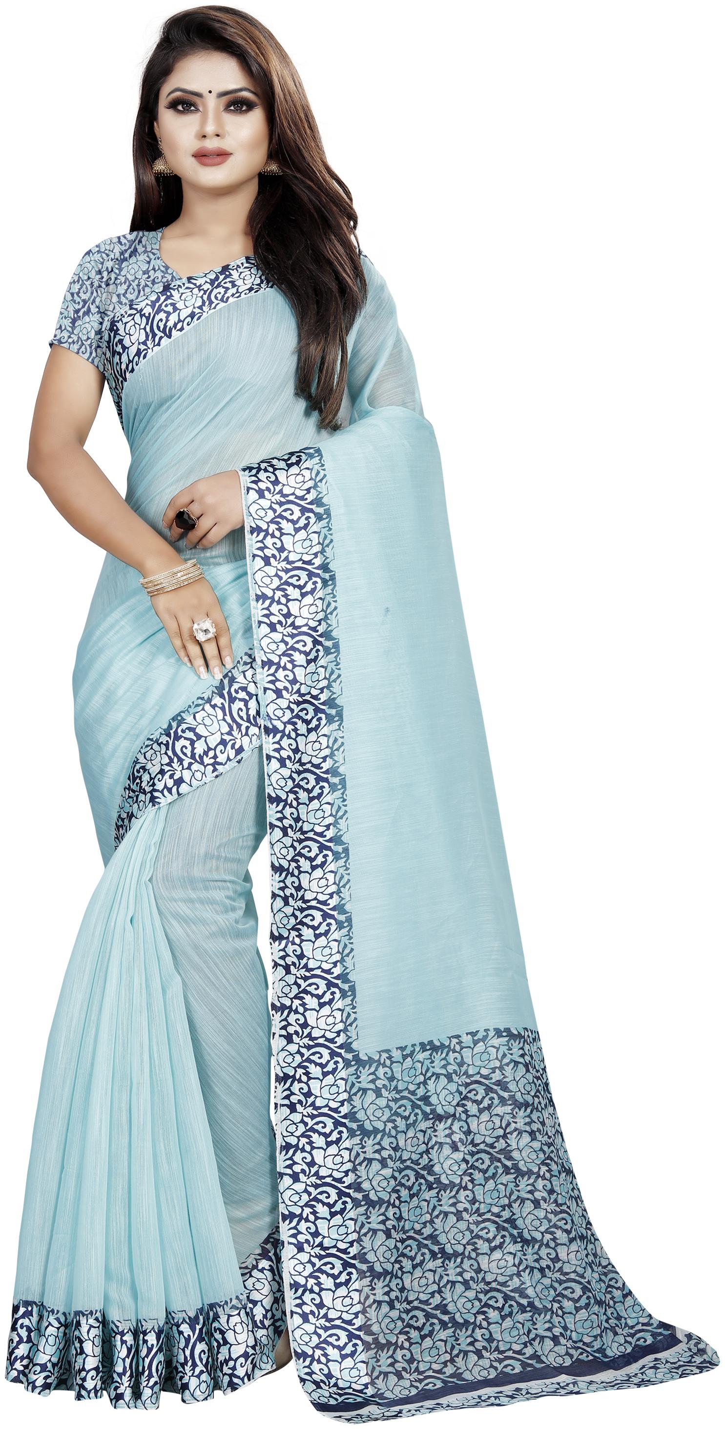 

Luvberry Women Blended Bhagalpuri Saree With Blouse Blue color