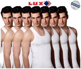 Lux Cozi Champion Sleeveless White Cotton Rib Vests - Pack of 7