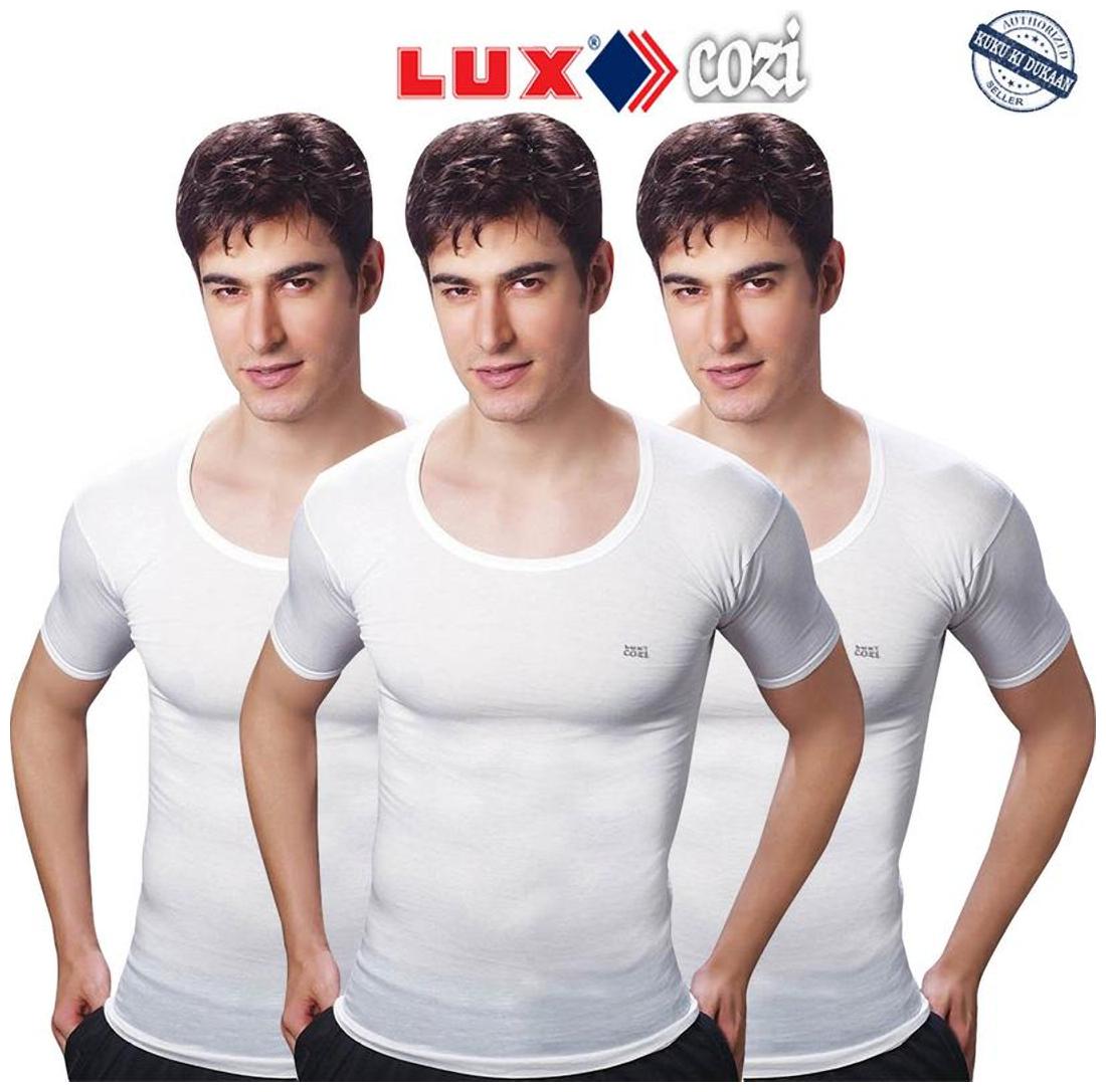 Lux Cozi Half Sleeves White Cotton Vests Pack of 3 by Kuku Ki Dukaan