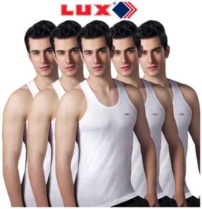 Lux Pack of 5 Sleeveless Round Neck Men Vest - White