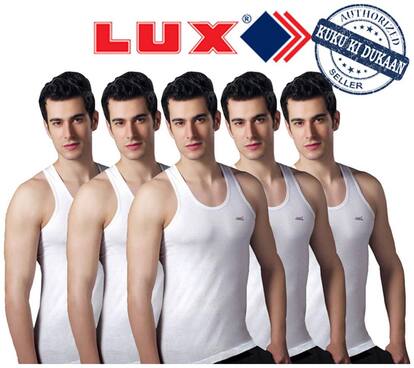 Lux Pack of 5 Sleeveless Round Neck Men Vest - White