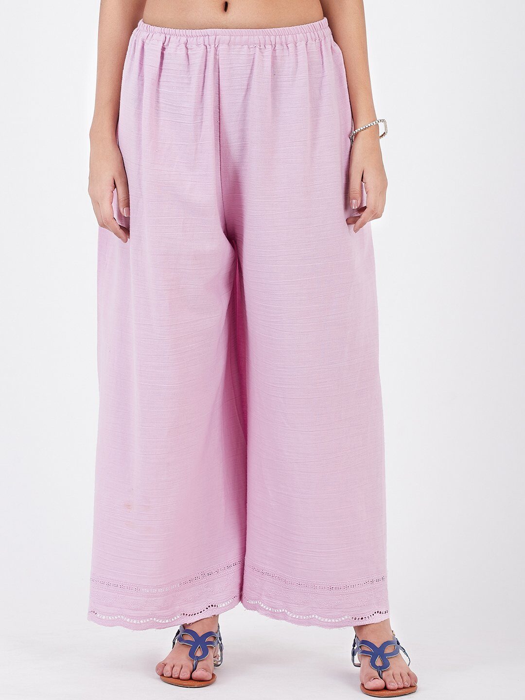 

Lyla Pink Solid Flared Palazzo