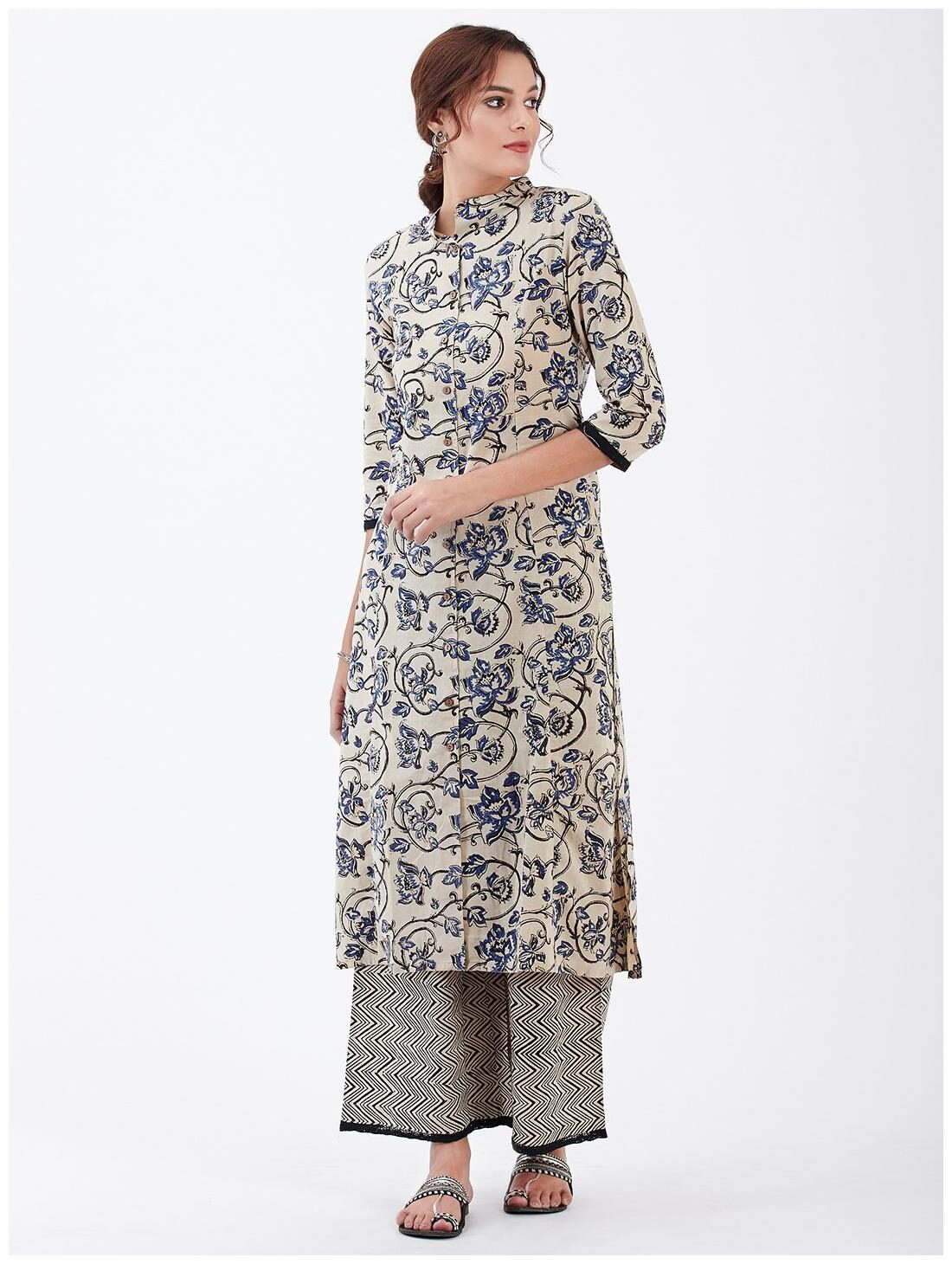 

Lyla Women Cream Floral Regular Kurta With Palazzo