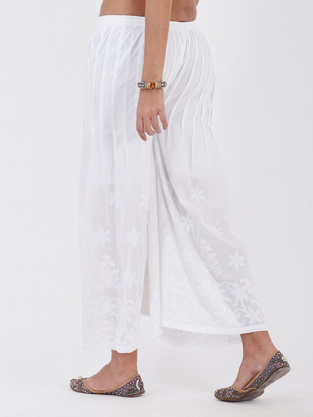 

Lyla White Embroidered Flared Palazzo