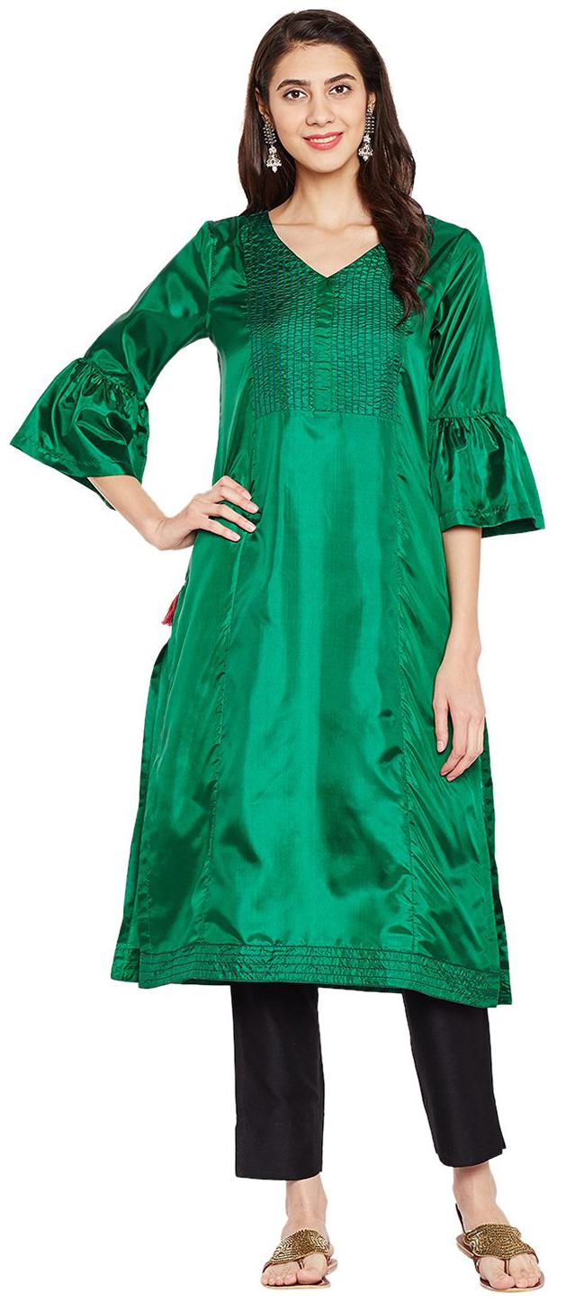 

Lyla Cotton Solid Green Kurti For Women