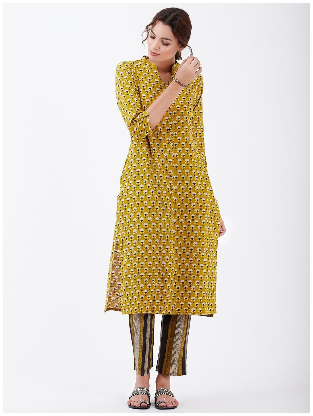 

Lyla Women Mustard Floral Regular Kurta With Pants
