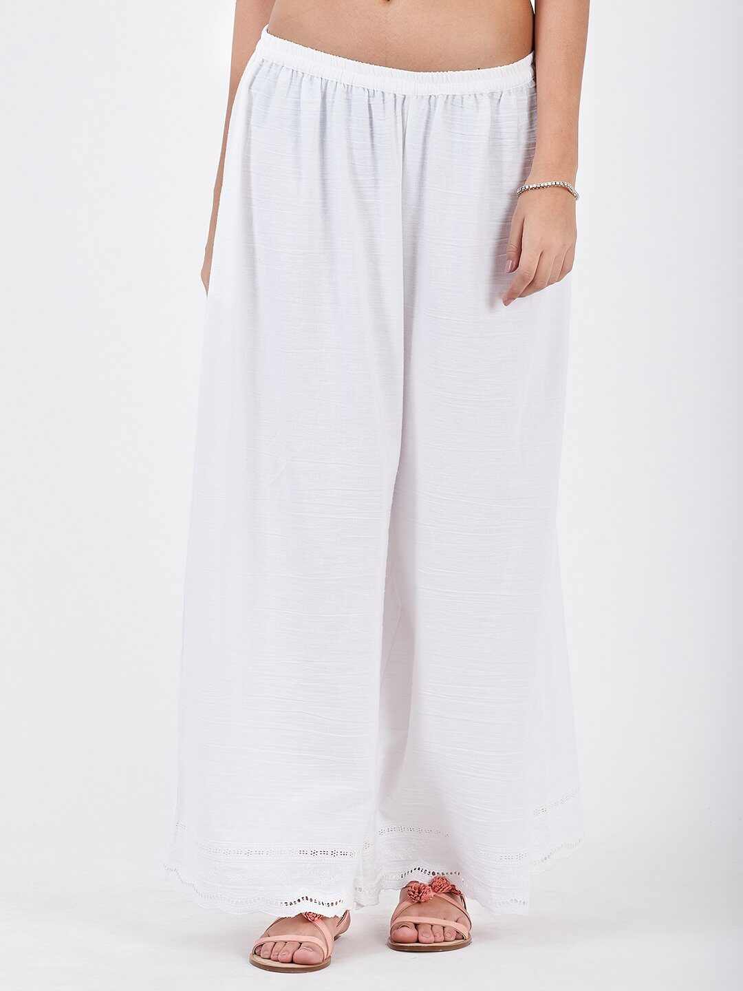 

Lyla White Solid Flared Palazzo