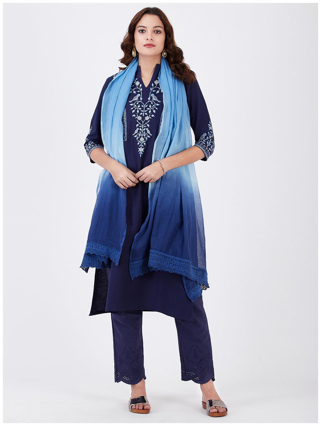 

Lyla Cotton Embroidered Blue Kurti For Women
