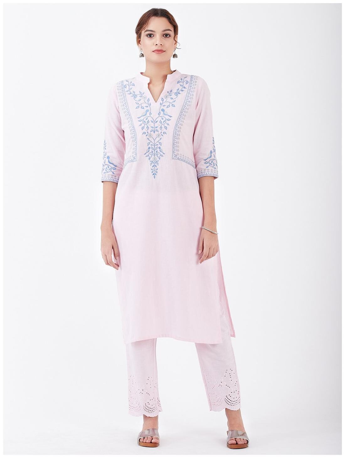 

Lyla Cotton Embroidered Pink Kurti For Women