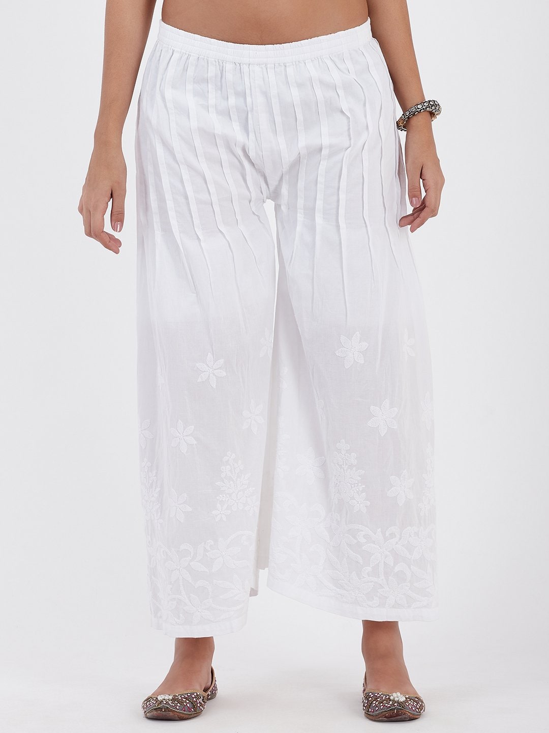 

Lyla White Embroidered Flared Palazzo