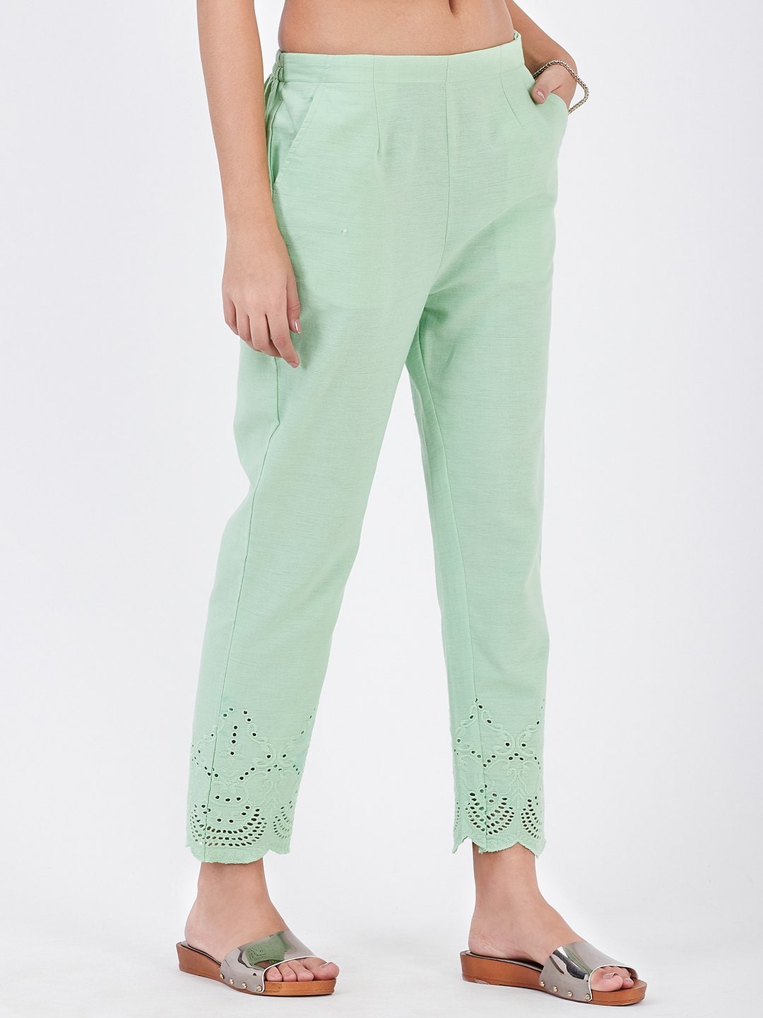 

Lyla Cotton Solid Green Regular For Women