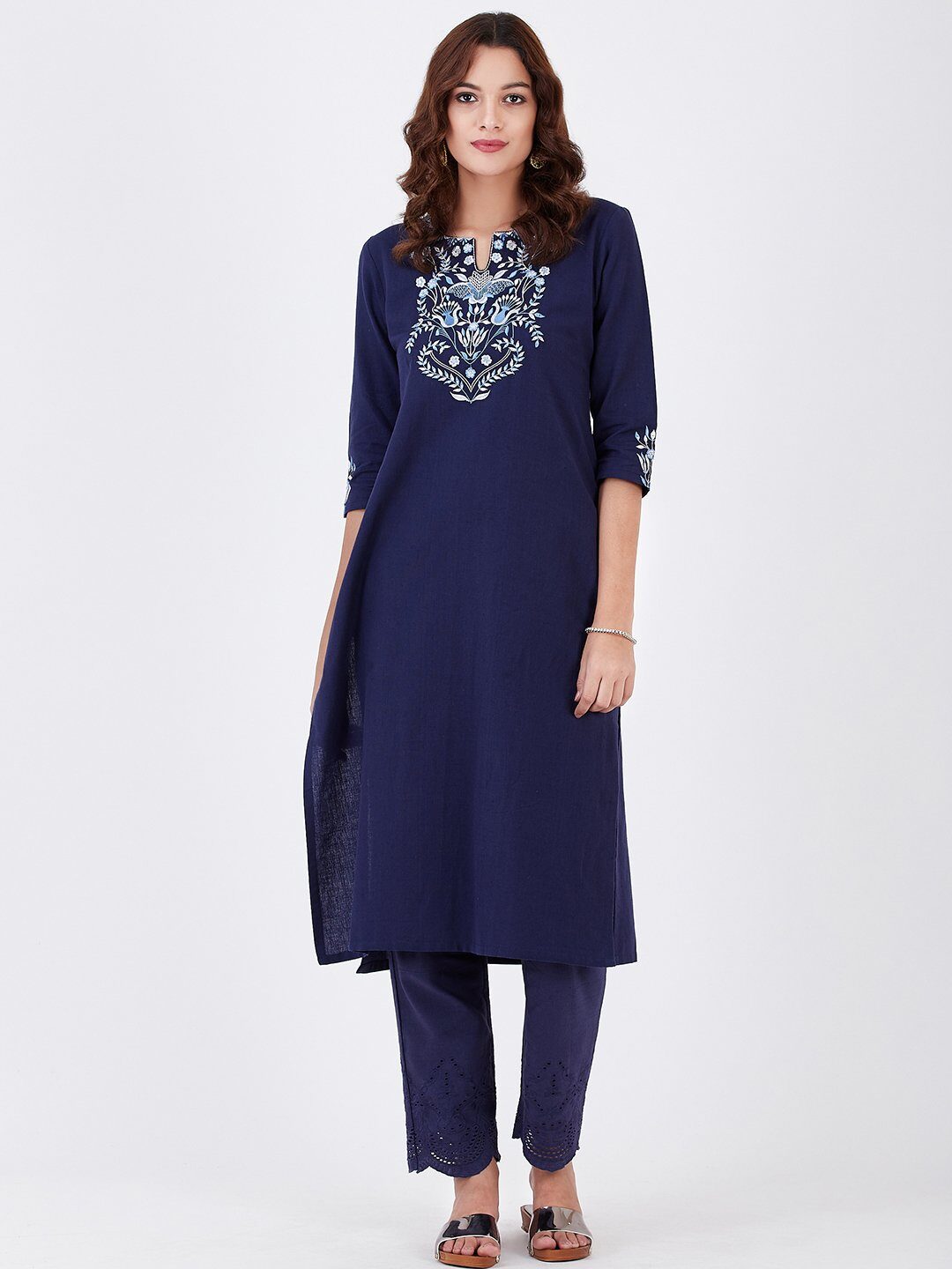 

Lyla Women Cotton Embroidered Blue Kurti
