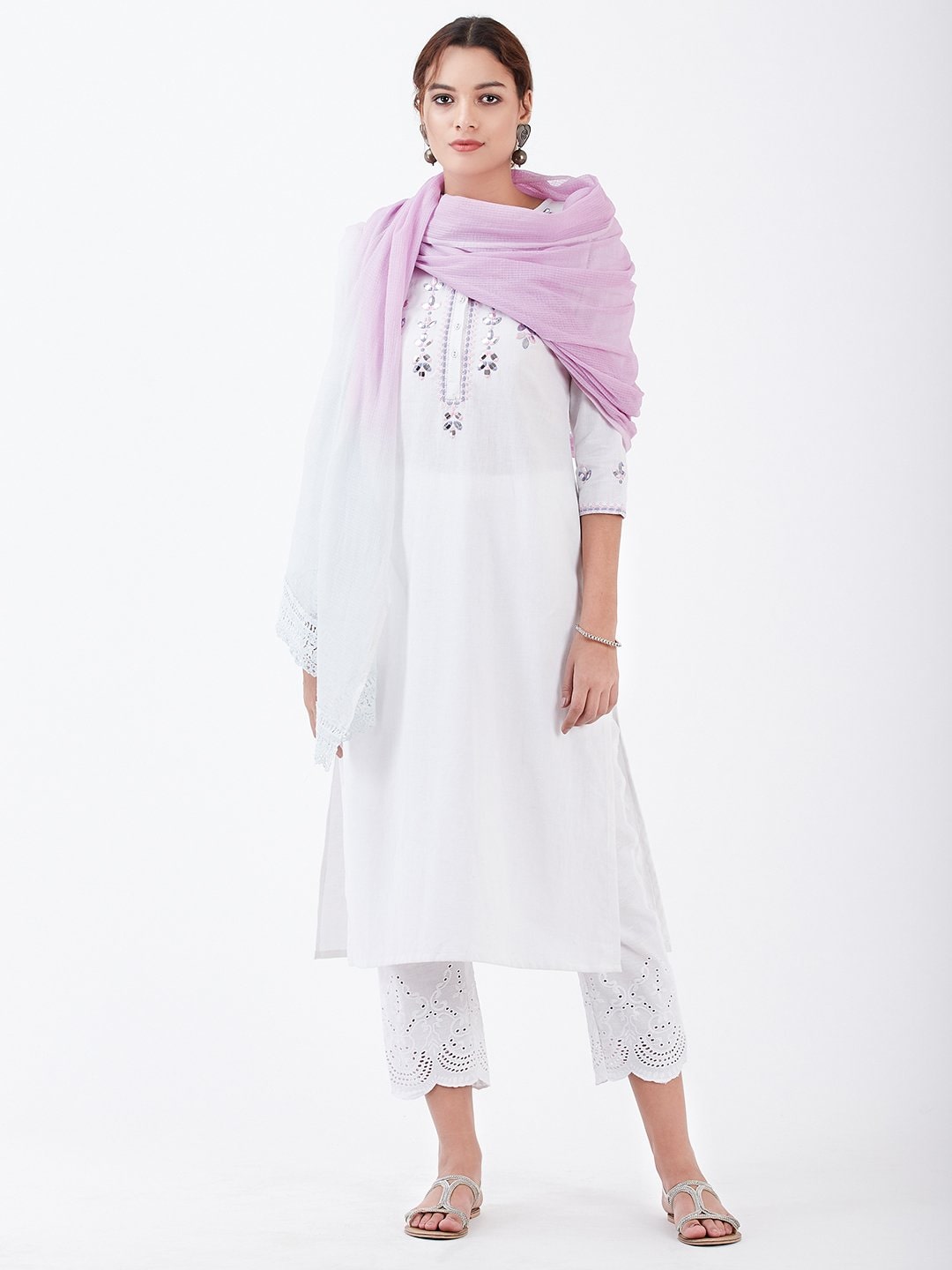 

Lyla Women Cotton Embroidered White Kurti