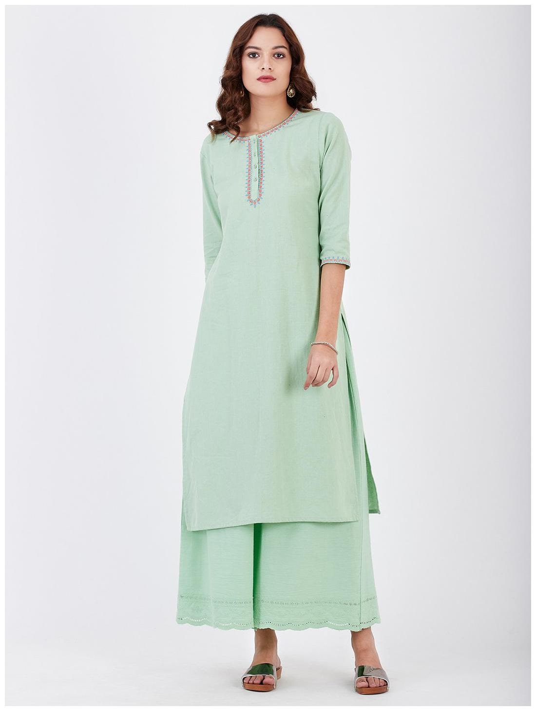 

Lyla Women Cotton Solid Green Kurti