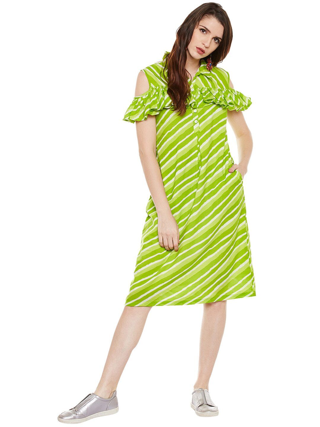 

Lyla Women Cotton Striped Green A Line Dress
