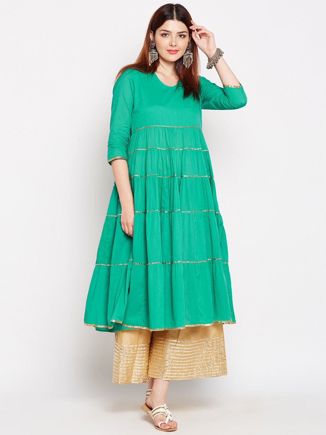 

Lyla Women Green Solid Fit and Flare Kurti