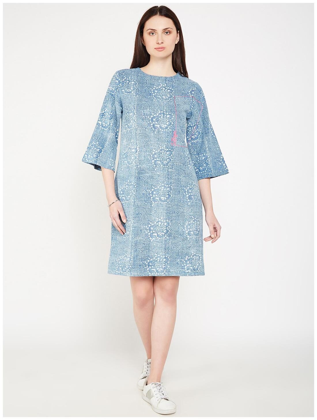 

Lyla Women Round Neck A Line Dress (Blue)