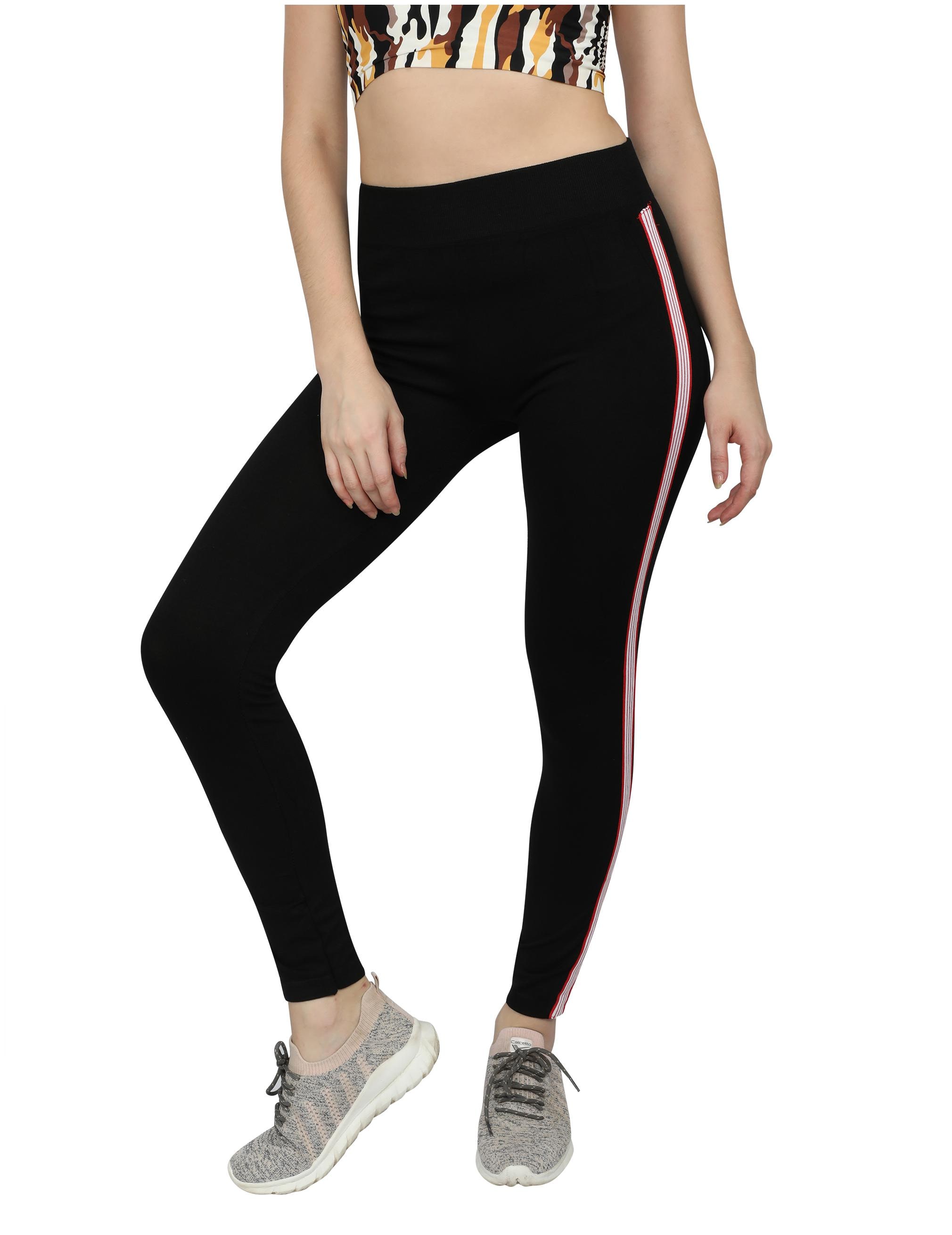 

M MODDY Cotton Solid Black Color Jeggings For Women