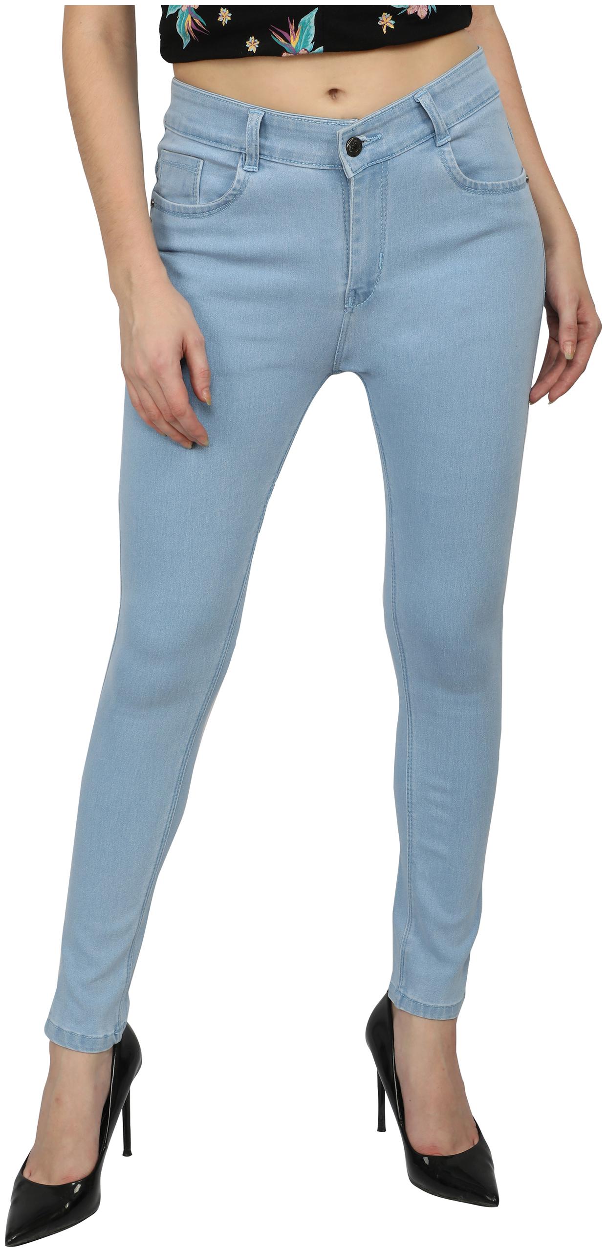 

M Moddy Women s Slim FIT Classic Style Stretchable Ankle Length Clean Look Plain Denim Jeans (Blue)
