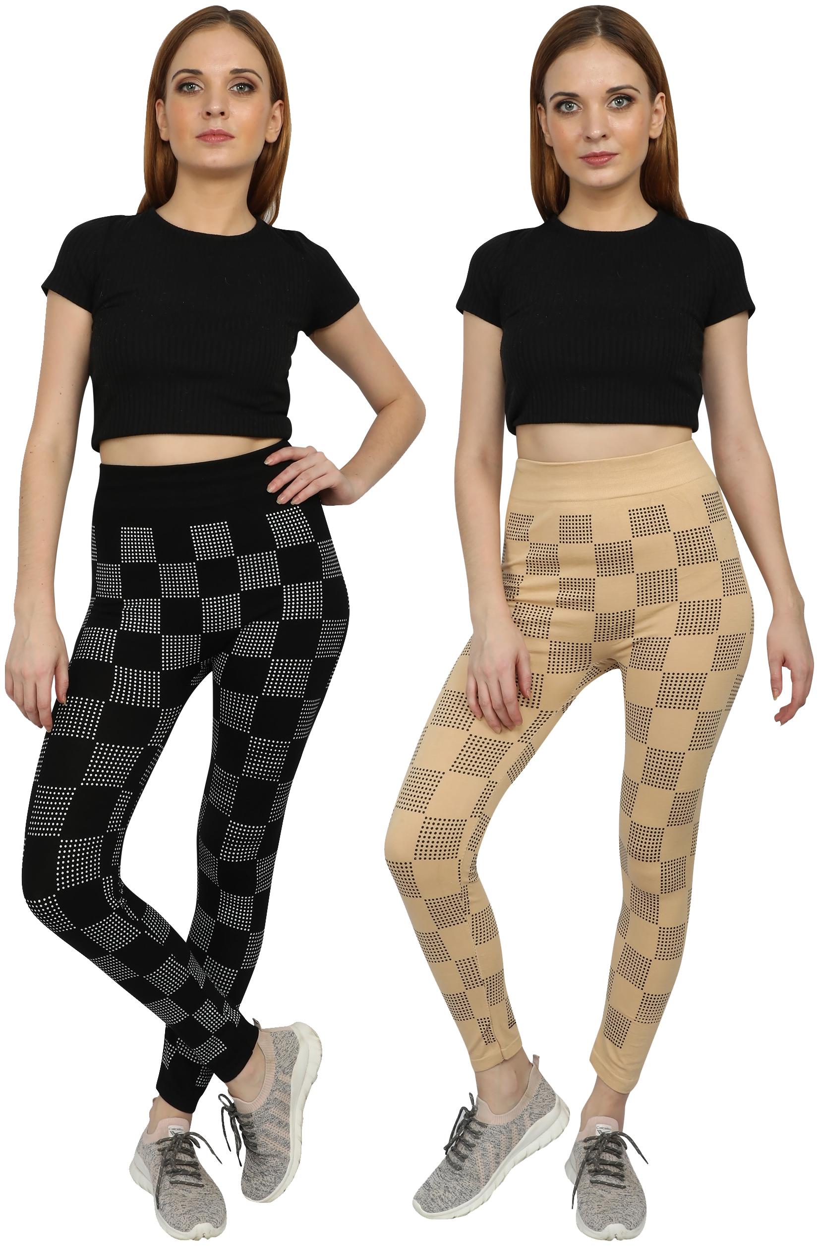

M Moddy Women S Slim Fit Stretchable Ankle Length Checks Printed Jeggings Pack Of 2 Free Size